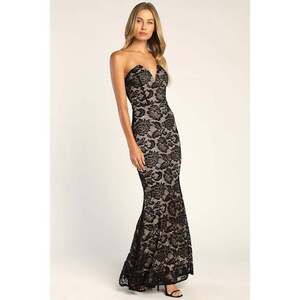 Lulus Sexy Sophistication Black Lace Strapless Trumpet Maxi Dress - Size S